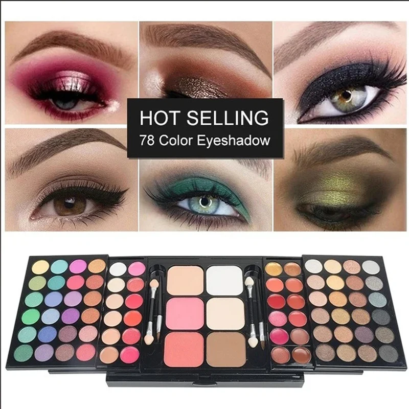 Paleta de sombras com glitter 40/74/78 cores, fosco, à prova d'água, longa duração, pó prensado, kit de cosméticos, moda feminina, ferramentas de maquiagem