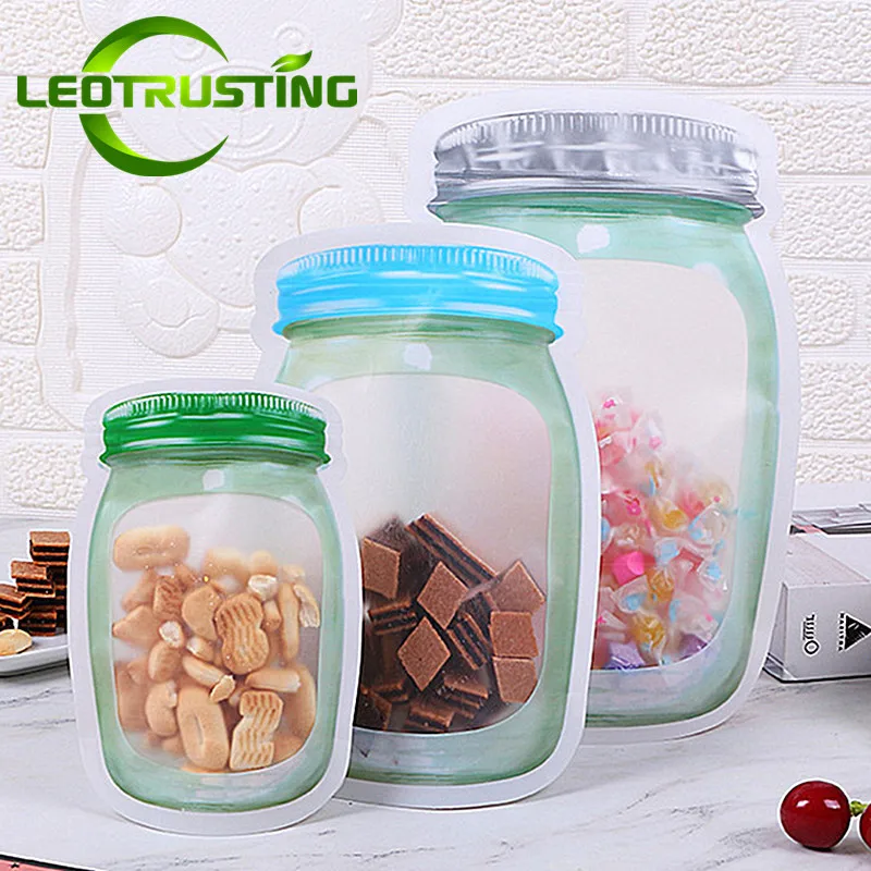 

50PCS/100PCS Mason Jar Bottle Ziplock Kitchen Fridge Zipper Bag Resealable Snack Sugar Coffee Candy Food Dates Storage Pouches