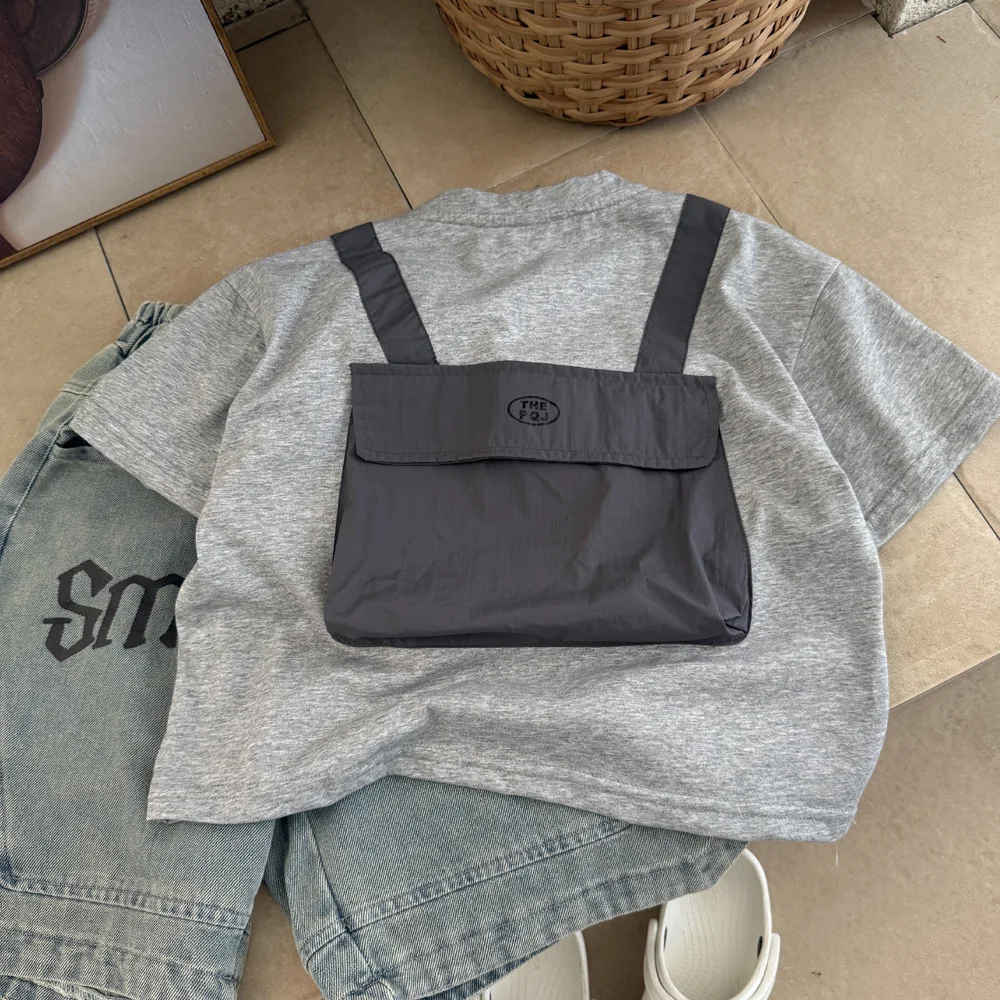 

Футболка с короткими рукавами для мальчиков, новинка 2025, летняя жареная уличная хлопковая одежда с половиной рукавов, детская одежда для мальчиков, 90-150 см