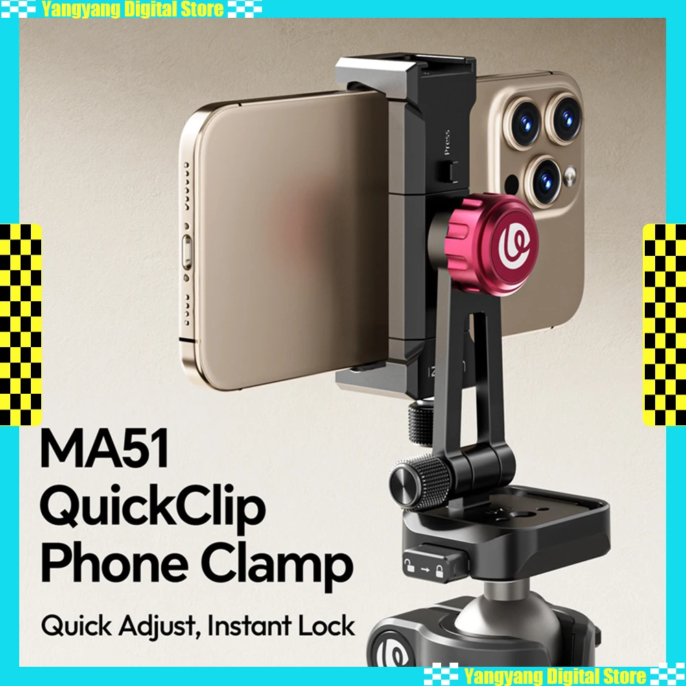 

Ulanzi MA51 Держатель для телефона Зажим Кронштейн Быстросъемный 360° ° Вращающаяся опора наклона 180° для съемки смартфона на штативе