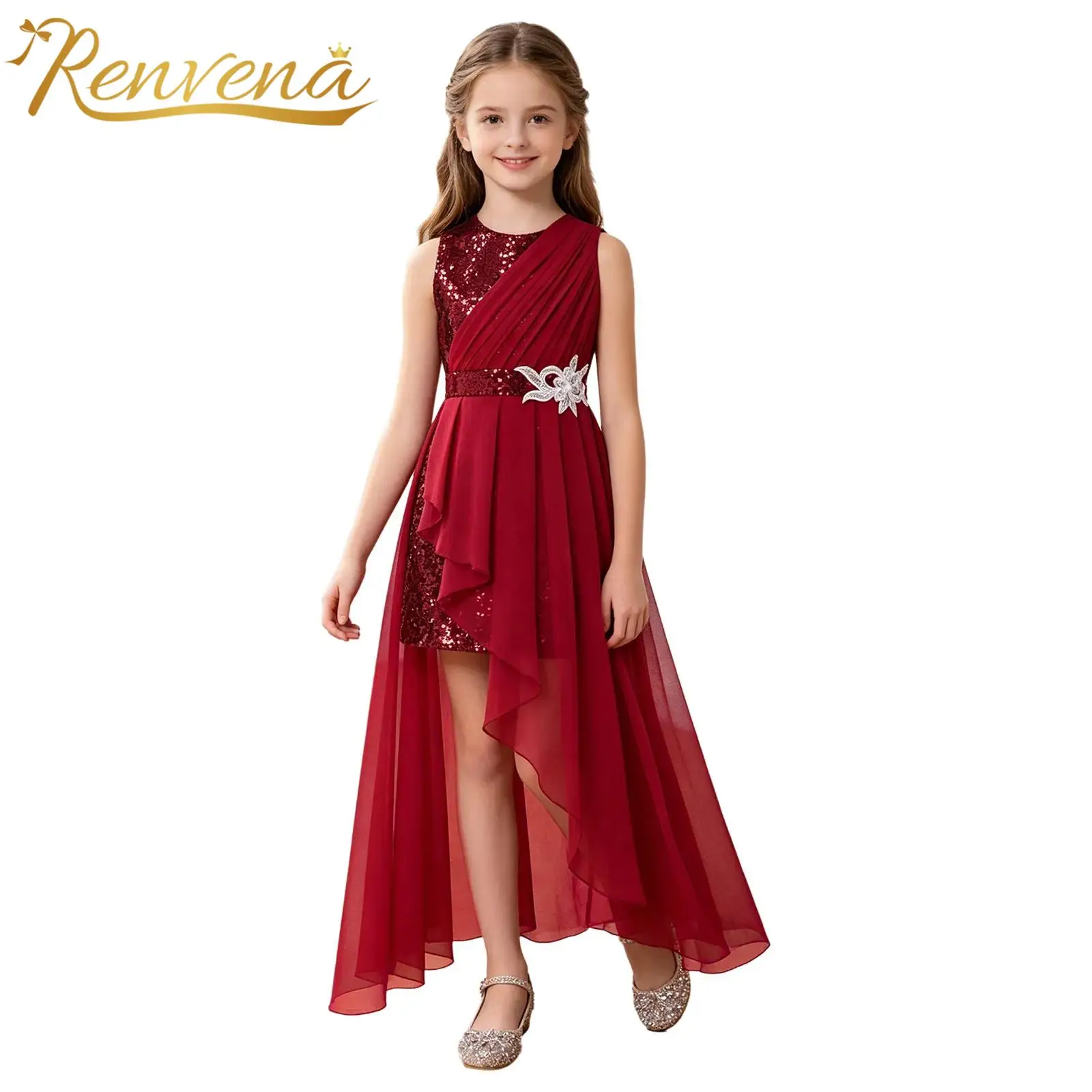 Kinder-Hochzeitsparty-Kostüm, glitzerndes Festkleid für Mädchen, Geburtstagskleid, Kommunionkleid, Ballkleid, ärmelloses Paillettenkleid für Kinder