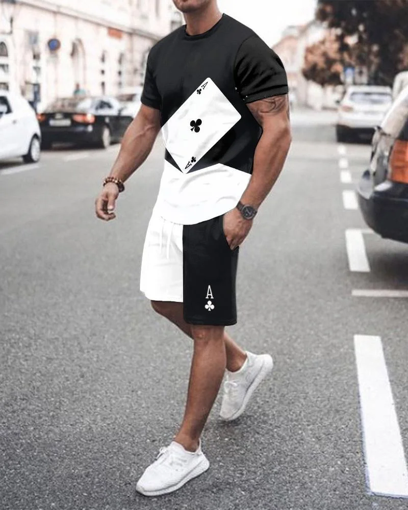 2023 Men\'s Suit O-neck T-shirt Shorts Sportswear 2piece Set Jogging Fitness Male Clothes Streetwear Tracksuit Summer Beach Style