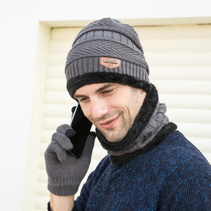 Winter Hats For Men Skullies Beanie Hat Winter Cap Men Women Wool Scarf Caps