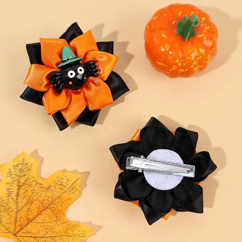 ncmama 2Pcs Halloween Flower Hair Clips Cute Spider Hairpin for Kids Girls Ghost Barrettes Child Headwear Girl Hair Accessories