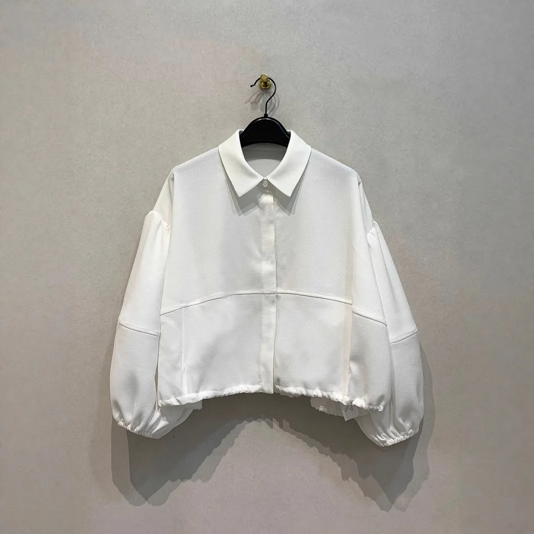 

Spring Summer Simple Collar Lantern Sleeve Blouse Slim Fit Vintage Button Up Shirt shirts for women