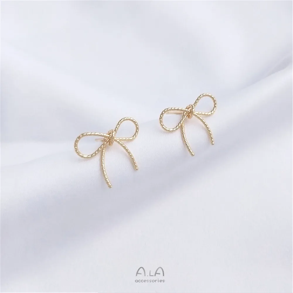 

14K gold wrapped wire bow earrings 925 silver pin handmade diy stickable pearl earrings jewelry accessories