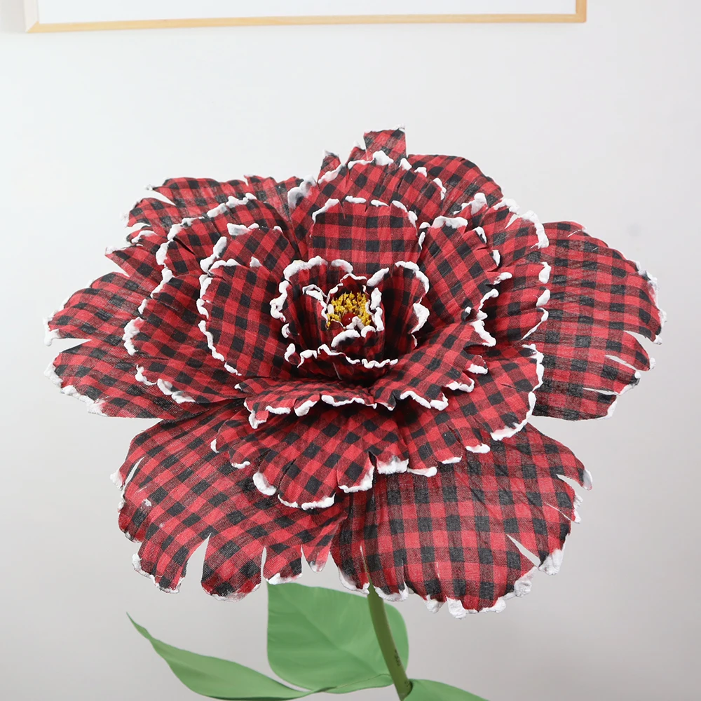 

Artificial Gingham Large Peony Flower Head, Engagement Decoration, Photo Booth Backdrop, Thanksgiving Decor, Handmade Flowers
