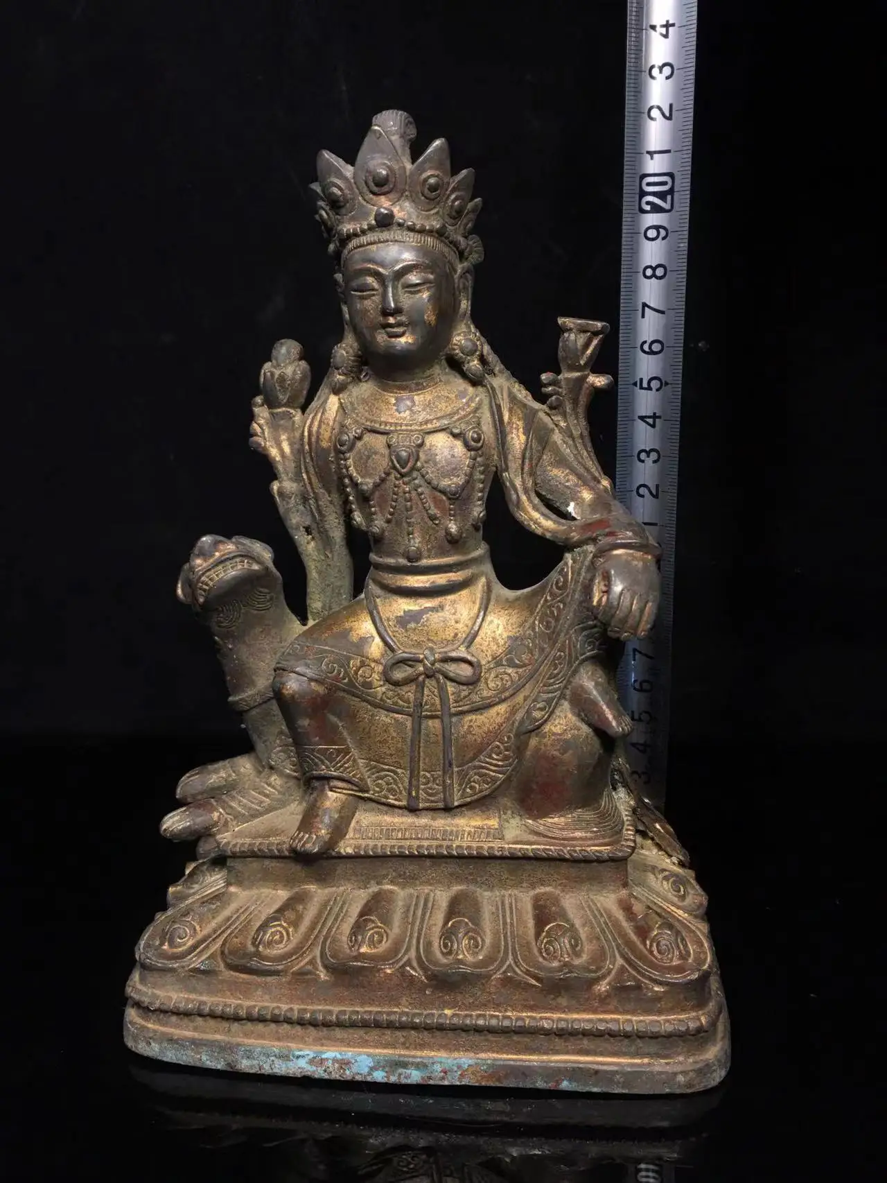 Old Qing Dyansty Tibet copper sitting the lion Buddha statue,#02