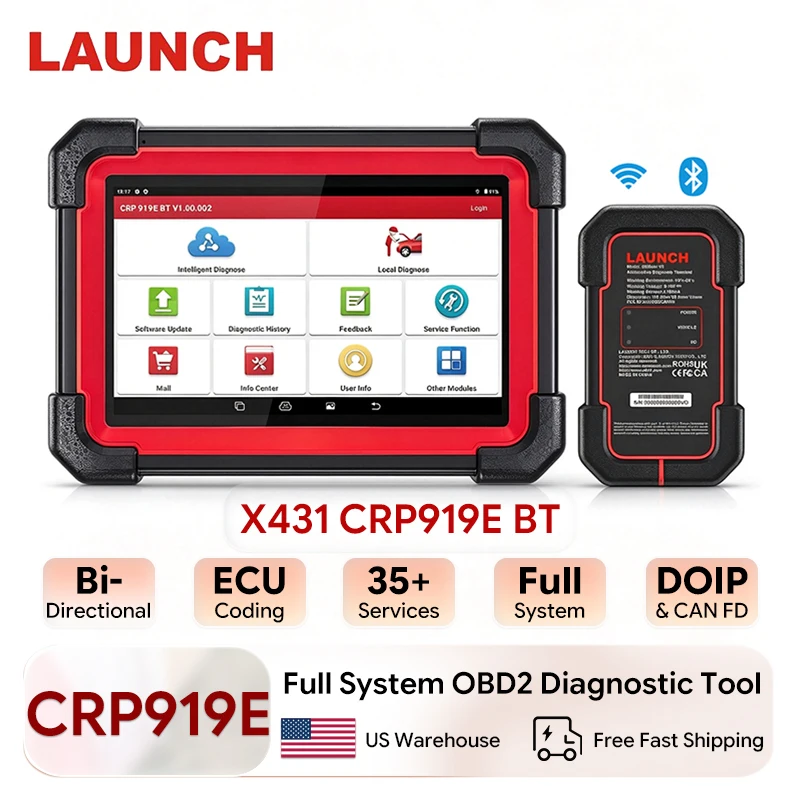 2026 LAUNCH X431 CRP919E BT OBD2 Scanner Full System Diagnostic Tool Bidirectional Scan Tool with Bluetooth ECU Coding ABS SRS Transmission Engine Diagnostics Auto VIN Reset Service Functions CAN FD DoIP Car Repair Tool