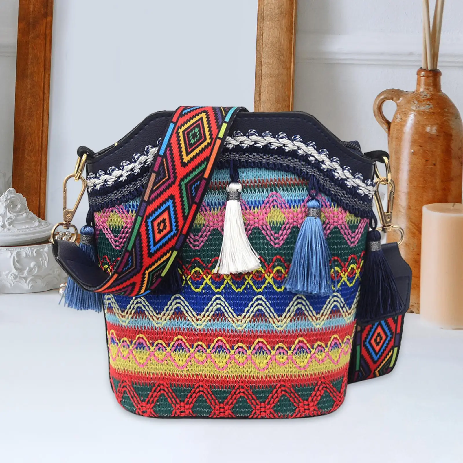 Borsa a tracolla con ricamo da donna borse a tracolla Hippie cerniera con cinturino regolabile