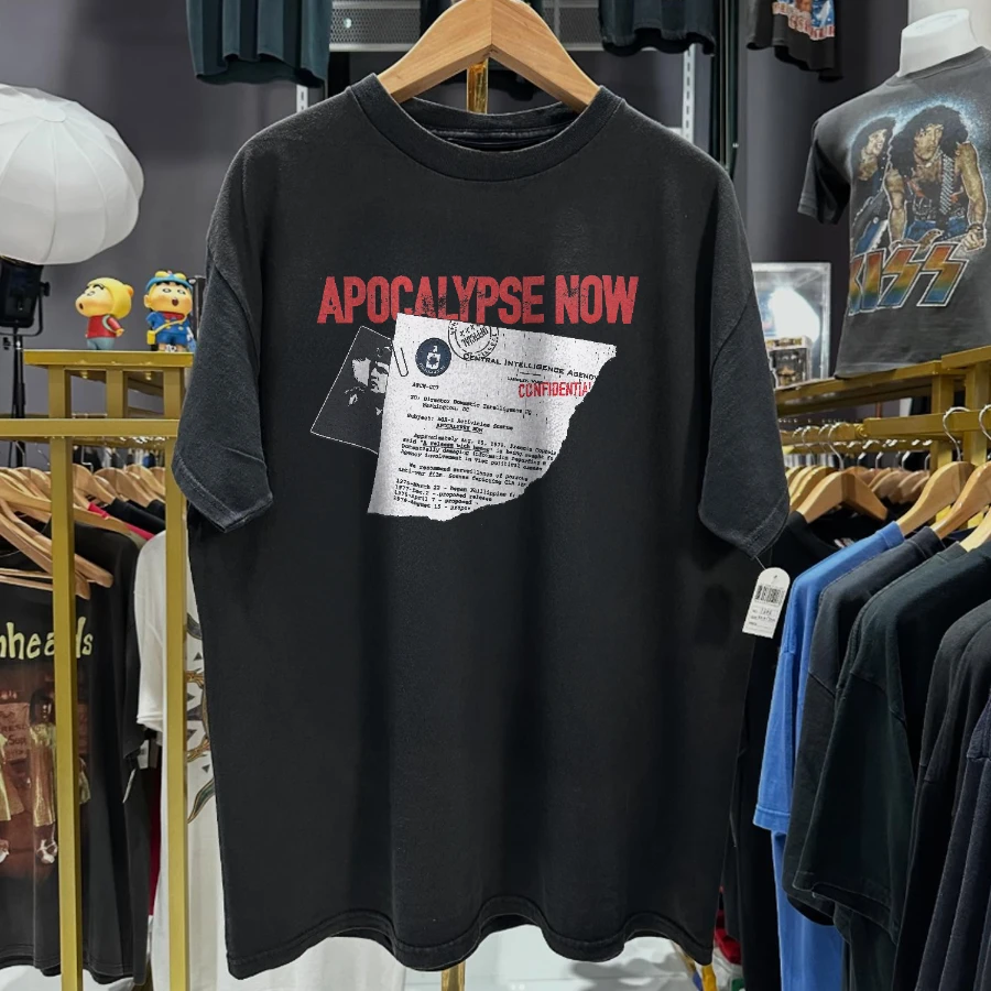 Rare Apocolypse Now 'Confidential' Promo Washed Black T-Shirt Y2K Style Underground Print Loose Retro Summer
