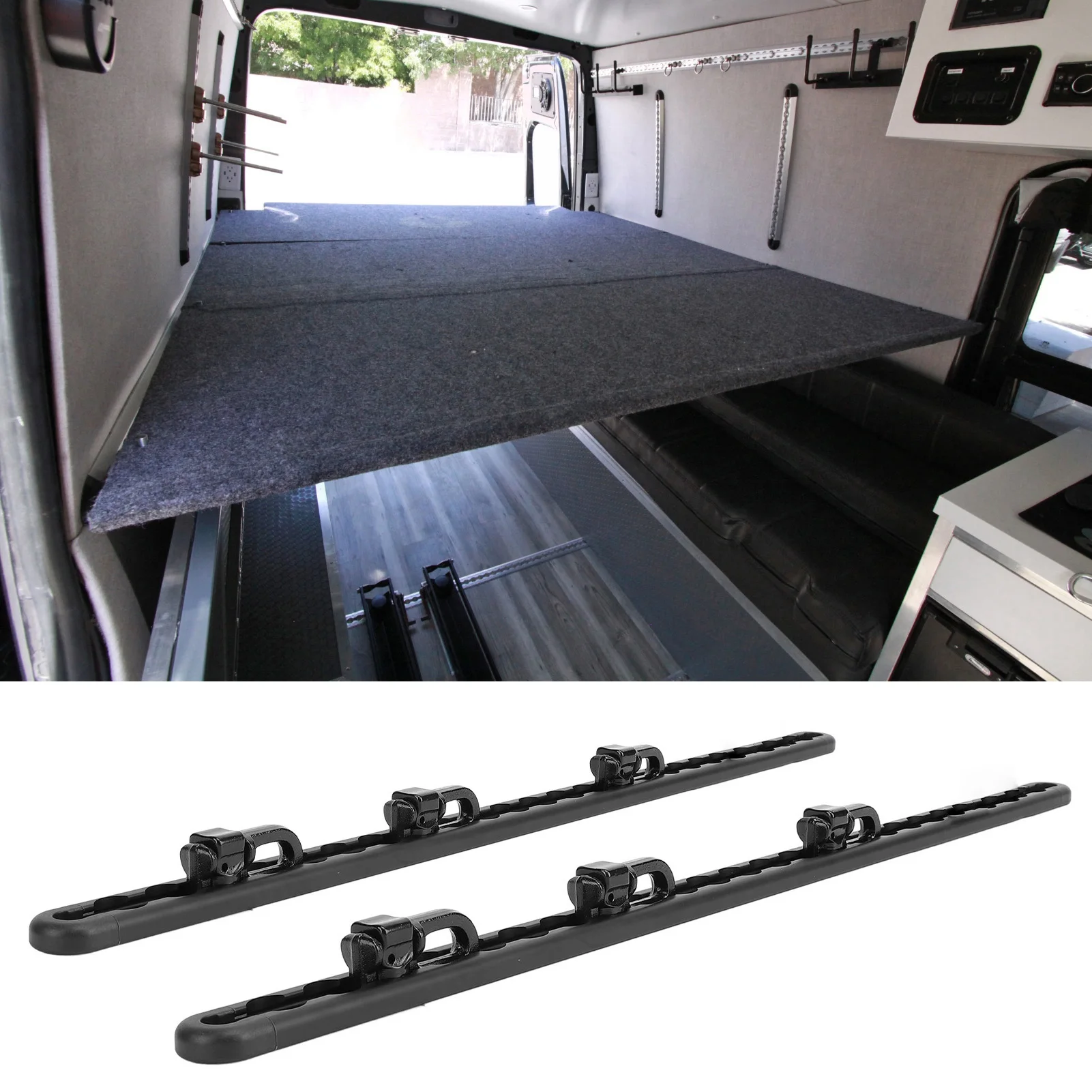 60cm L Track Tie Down System with Double Stud Fitting Black Anodized Aluminum for Truck Beds Trailers Trailer Tie Down Rail