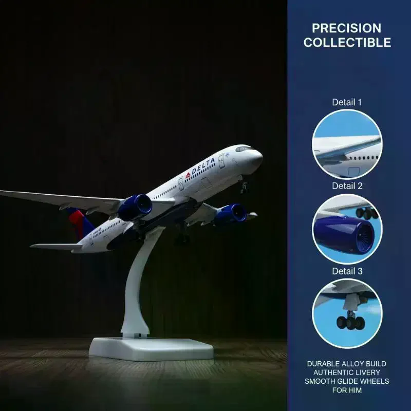 

Модель самолета из сплава, масштаб 1:350, модель A350 авиакомпании Delta с подставкой, идеально подходит для детей.