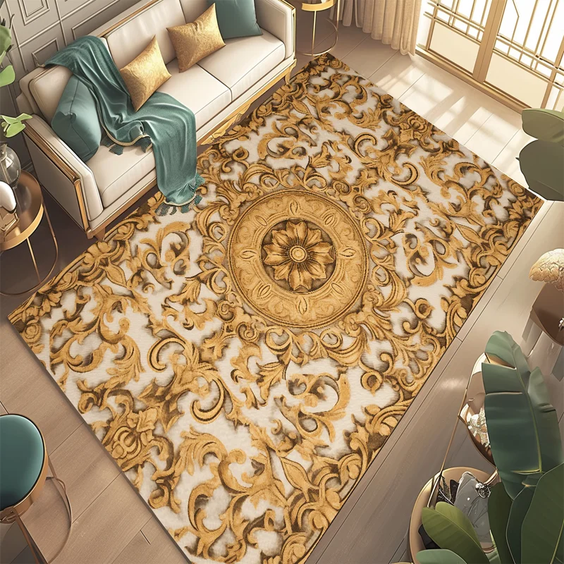 

Моющийся CARPET в европейском стиле FOR LIVE ROOM Роскошный легко чистящийся ковер Золотая отделка спальни Домашние журнальные столики Коврик Гардеробная