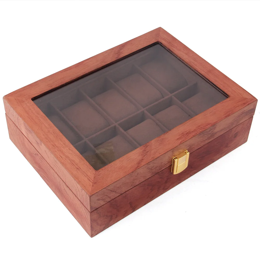 Jewelry Watch Wood Case Display Box 10 Slots Storage Box Rosewood Grain Gift