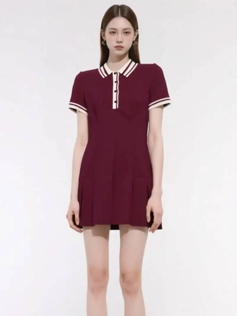 فستان نسائي قصير مرقع بأكمام قصيرة وطيات واسعة فستان نسائي أنيق غير رسمي فستان قصير أساسي Mujer Vestidos تي شيرت