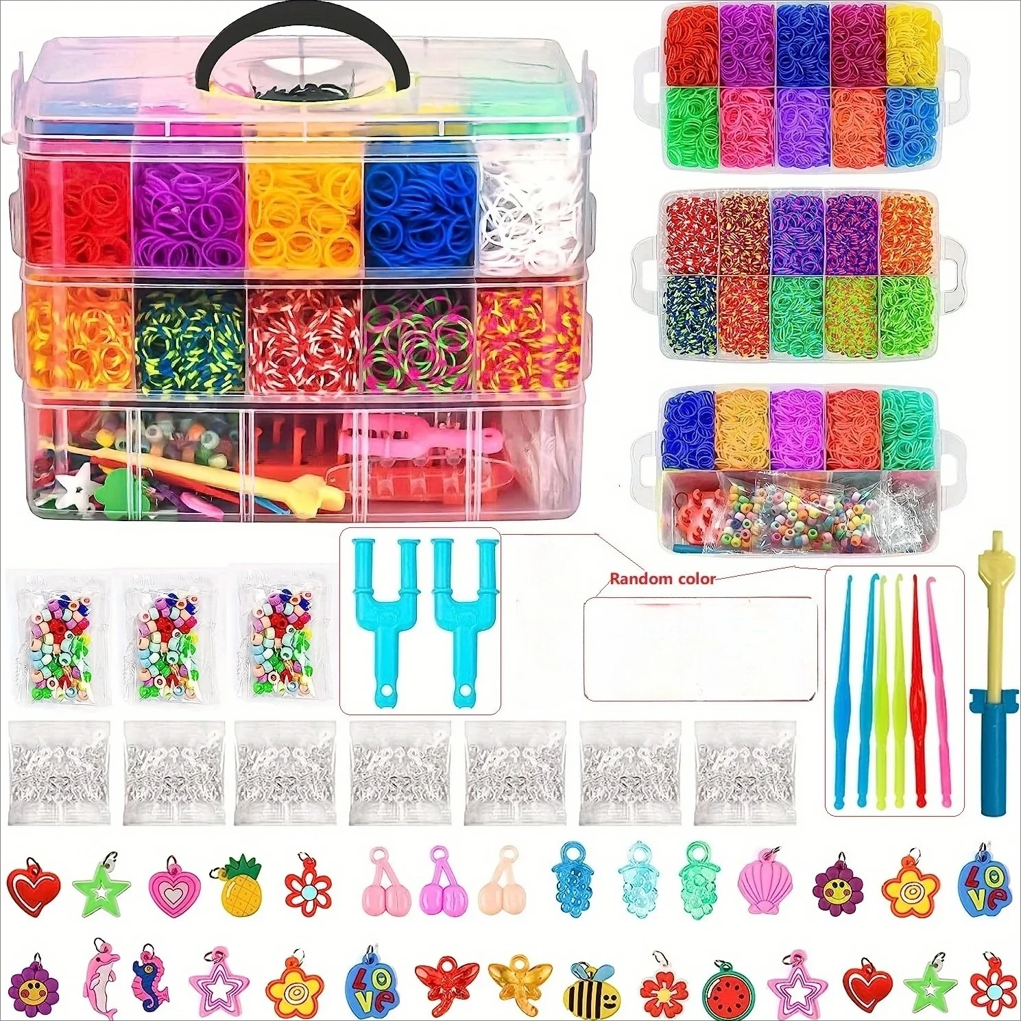 Tear de pulseiras de arco-íris + 15000 peças de tear de banda de arco-íris DIY, para pulseiras elásticas de amizade, kit de pulseira, brinquedos Kandi para meninas
