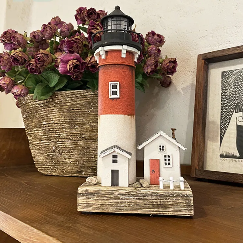 American Vintage Nautical Lighthouse Creativity Marine Style Ornaments Home Nautical Decorations Nostalgic Craft Wood Handicraft