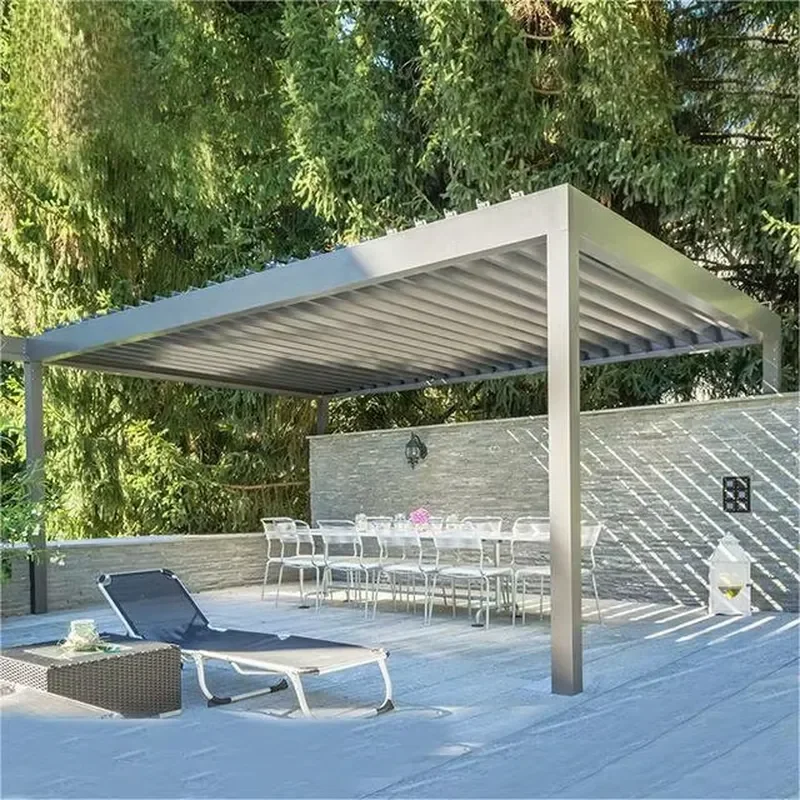 Motorized Waterproof Outdoor Aluminum Pergola Gazebo with Adjustable Louvers for Outdoor Living Spaces