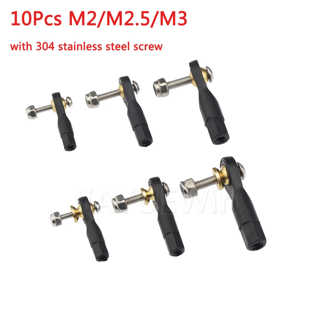 10Pcs Nylon M2/M2.5/M3 Rod End Ball Head Connector Buckle With SUS304 Screw for RC Airplane Boat Car DIY Parts