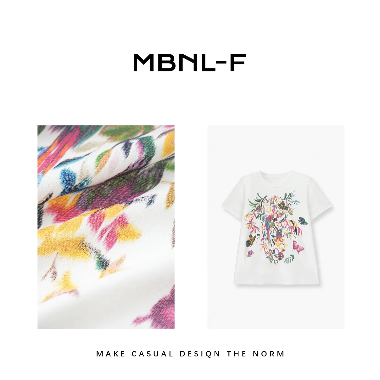 

MBNLF Floral Print T-irt 2024SS New Summer Versatile Simple Design ort Sve Regular Length Women's Faion Top