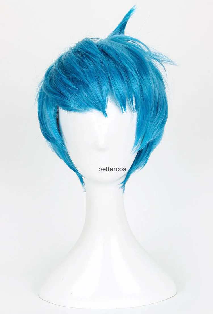 Movie Inside Out Joy Cosplay Wigs Short Blue Heat Resistant Synthetic Hair Wig + Wig Cap