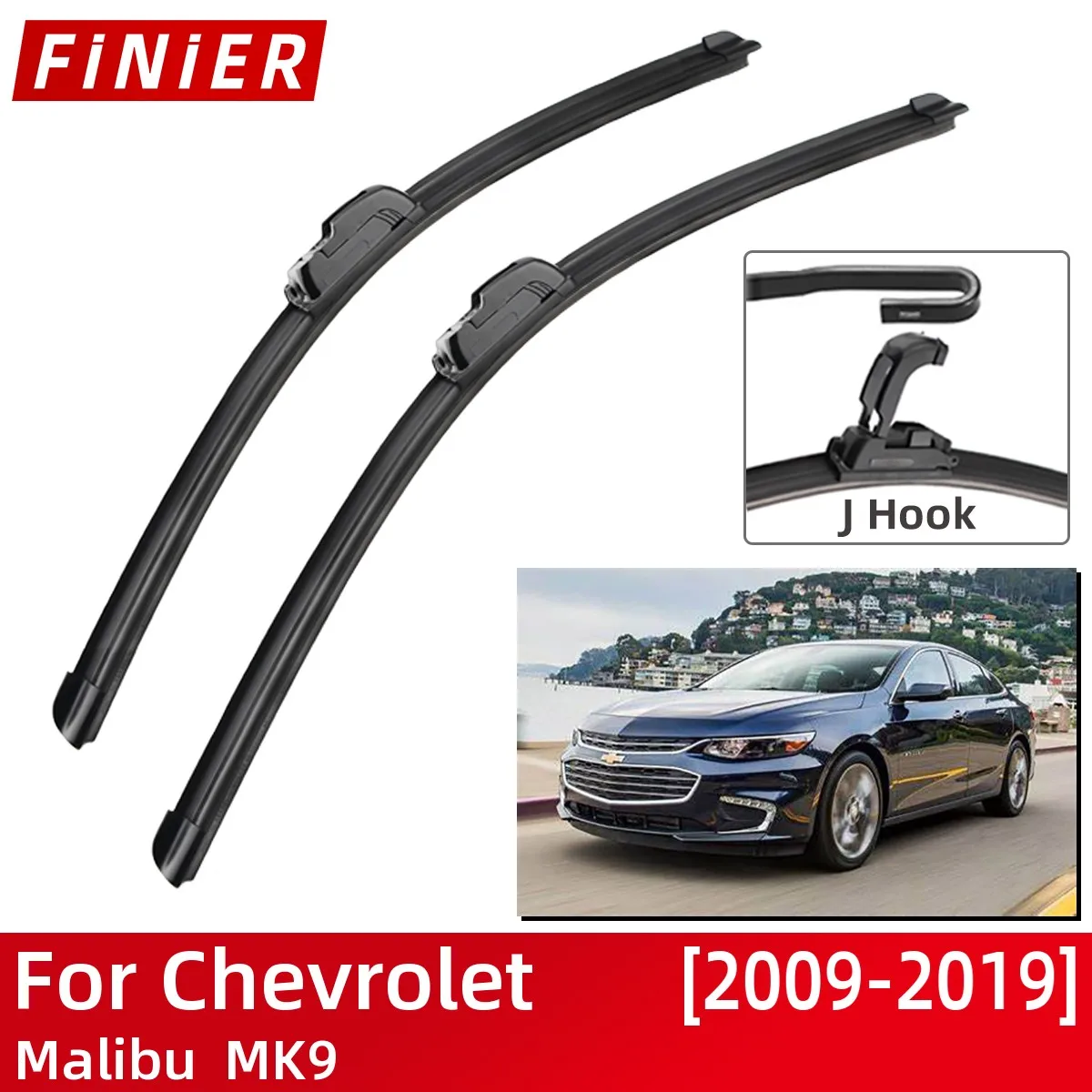 

For Chevrolet Malibu MK9 2009-2019 Car Accessories Front Windscreen Wiper Blade Brushes Wipers U Type J Hook 2018 2017 2016 2008