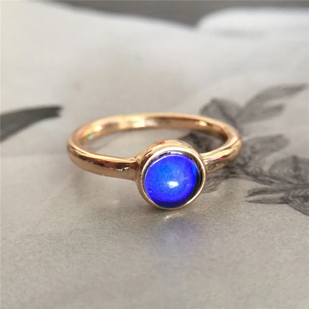 New Ins Gold Color Half Round Gem Warm Mood Color Changing Ring For Women Girls Fashion Jewelry