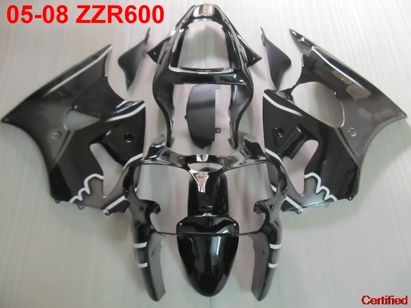 

Injection Molded Fairing Kit For Kawasaki Ninja ZZR600 05 06 07 08 Black Silver Fairings Set ZZR600 2005-2008 OT16