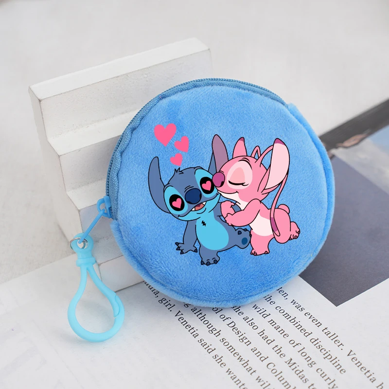 Disney Stitch Round Coin Purse Cute Cartoon Printed Cosmetic Handbags Large Capacity Student Headphone Keychain Organiser Gifts