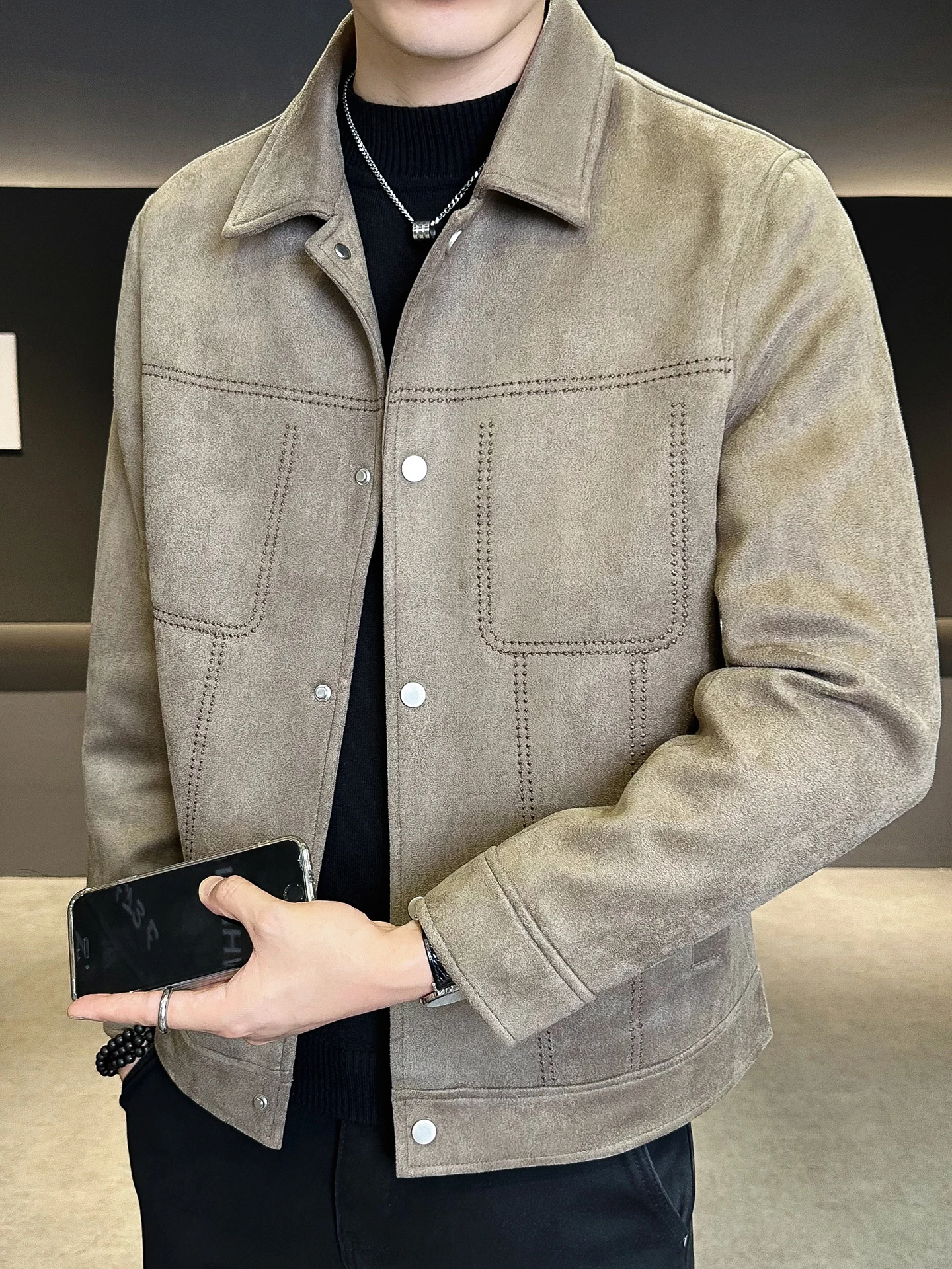 

Casual Leather Jaet for Men Sli Stand Collar High End Casual Outerwear Trendy Brand Leather Clothes Autumn New Arrival