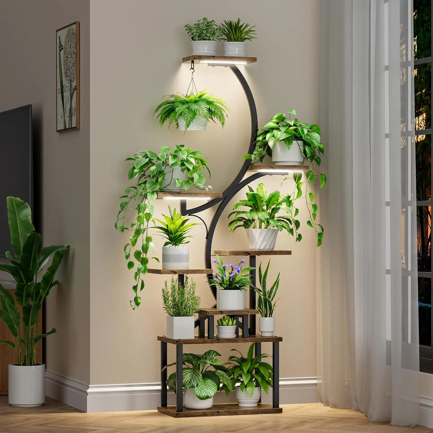 Plant Stand Indoor with Grow Lights, 8 Tiered Indoor Plant Shelf, 62