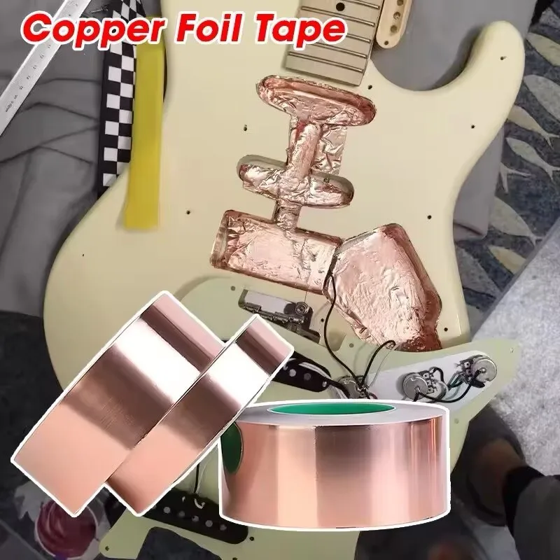 20m Double Conductive Copper Foil Tape EMI Shielding ConductiveTape Adhesive Repellent Shield Strip For Electric Guitar Transfor