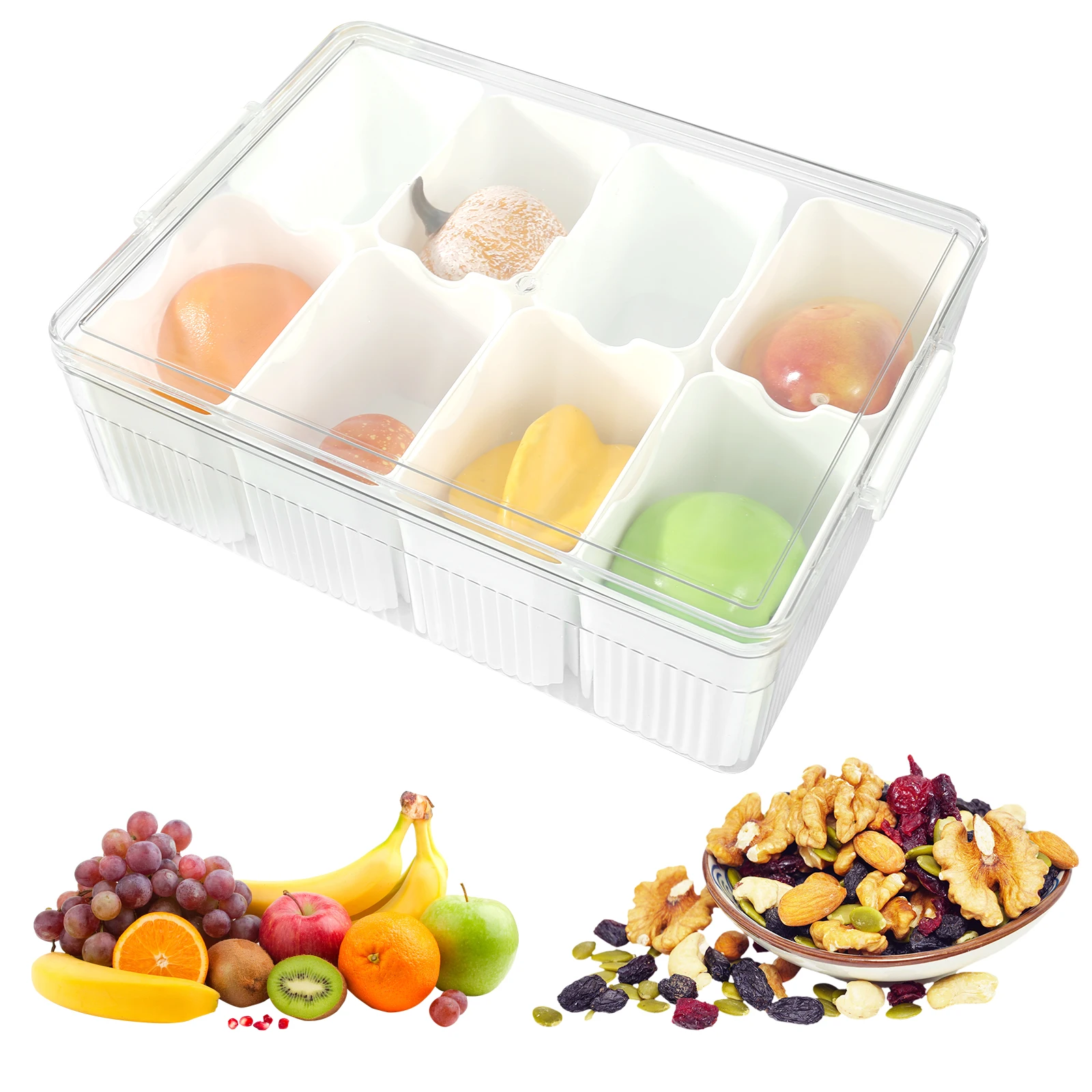 

Divided Serving Tray with Sealing Lid 8 Compartment Snack Serving Tray with Snap Portable Snack Divided Platter with Clear Outer