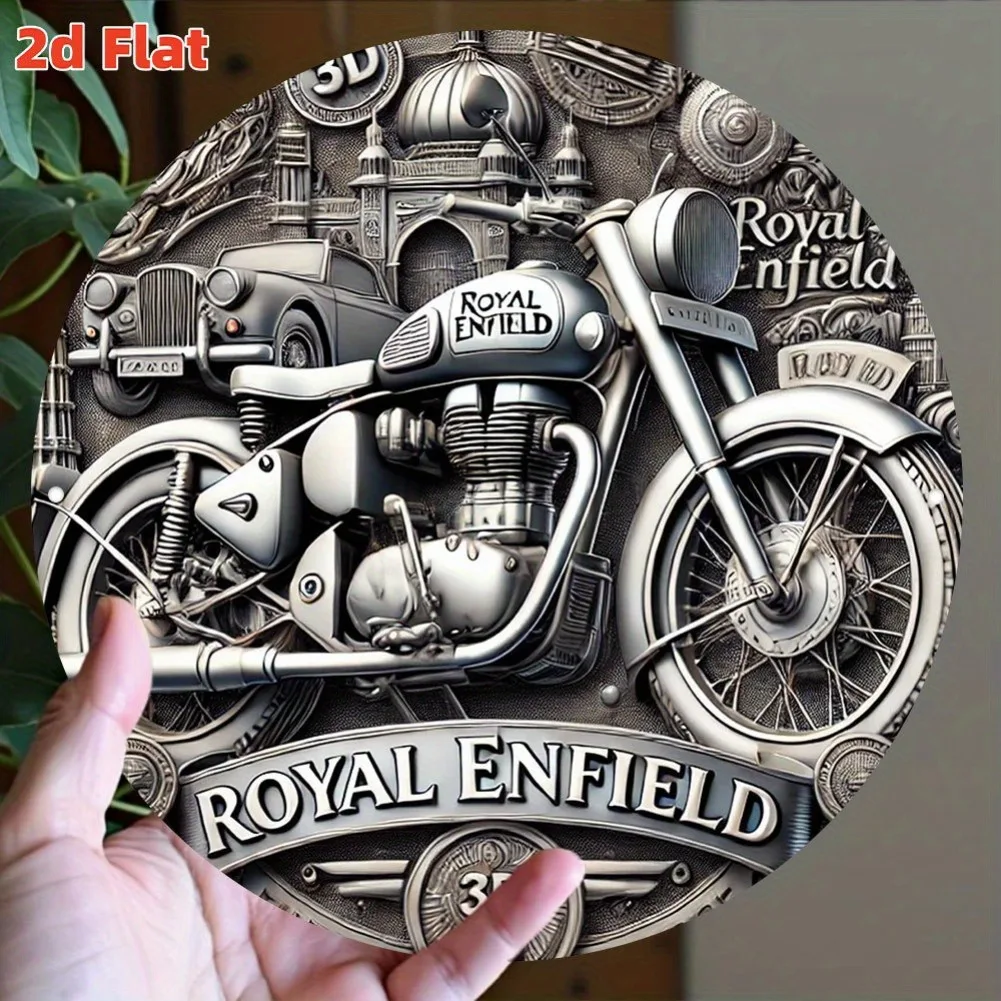 1 Stück Motorrad-Abzeichen 2D flach – 7,8 x 7,8 Zoll Vintage-Aluminiumschild, wasserdichte Garage/Männerhöhle-Dekoration