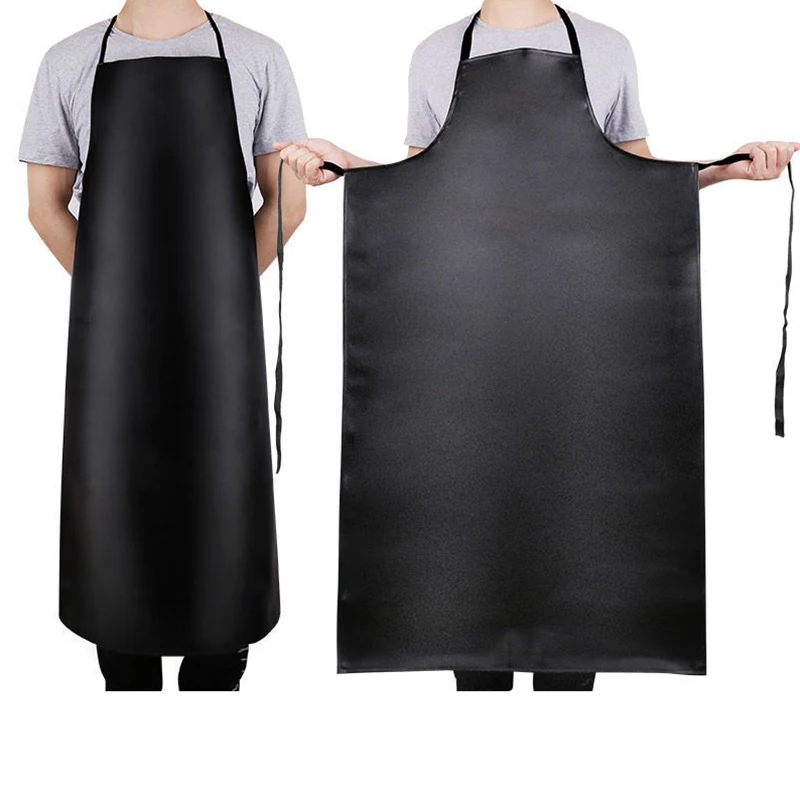 PU leather cooking chef apron clean black apron waterproof apron thickened lengthened anti-fouling oil-proof restaurant