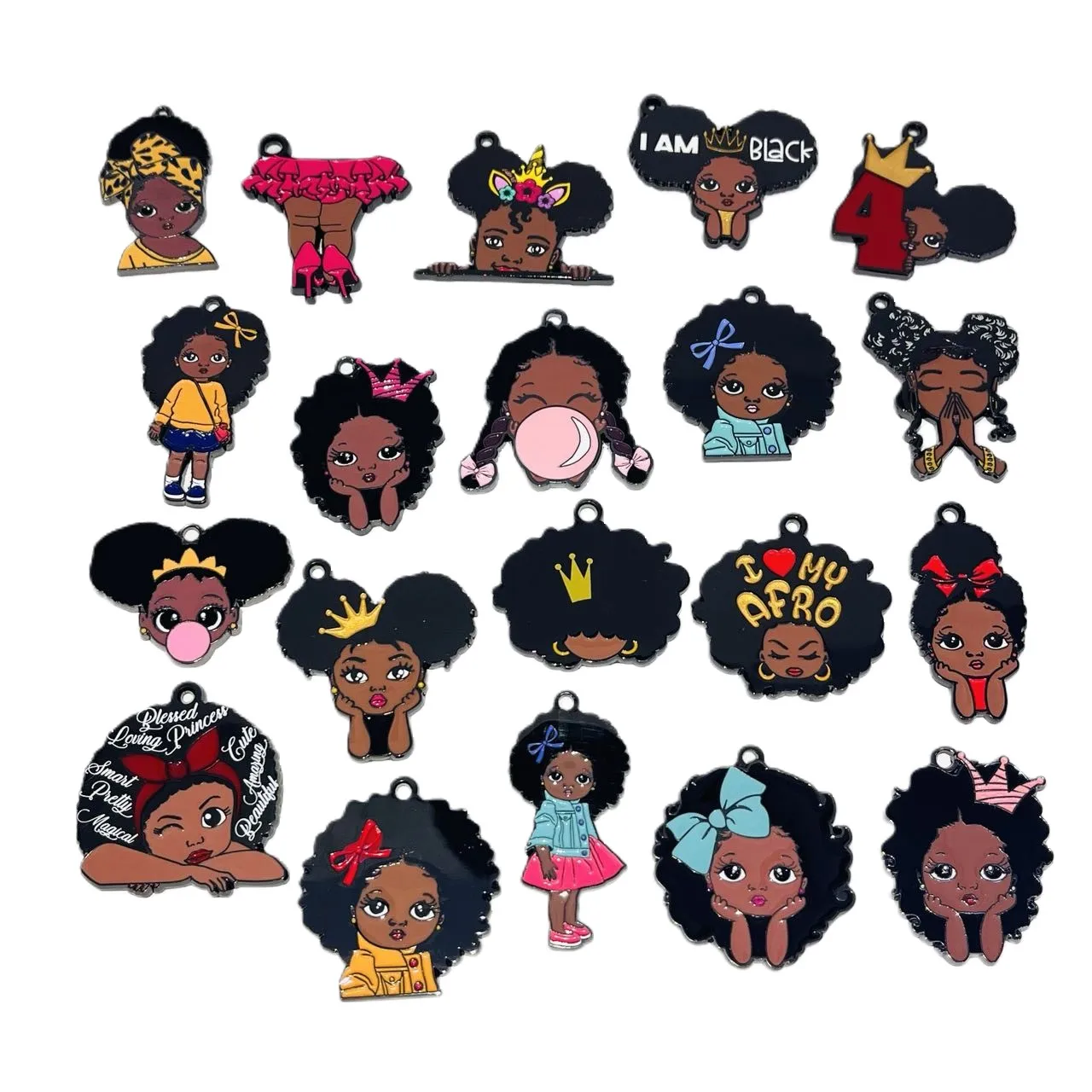 20pcs Enamel Black American Portrait Magic Girl Charm Pendant for Handmade Jewelry Accessory Bracelet Necklace Tag Key Chain