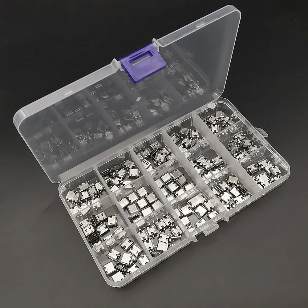 15Models/Box Type C USB-C JACK Charging Dock Connectors Mix 6Pin and 16Pin Type-C Female SMD DIP PCB Soldering DIY Repair Socket