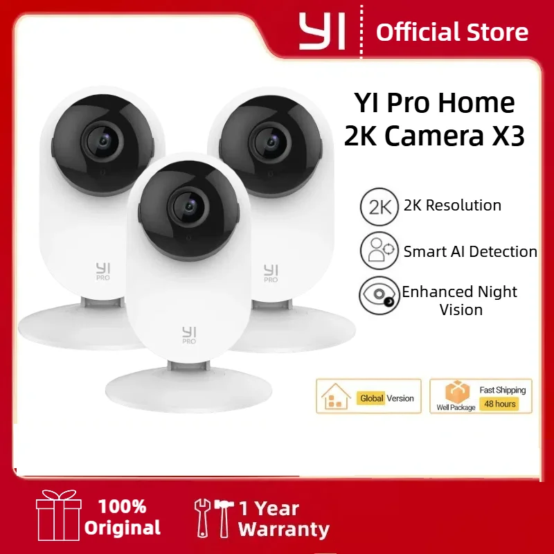 YI Pro-Caméra de surveillance intelligente IP WiFi 2K, kit de 3 pièces, système de sécurité domestique avec vision nocturne, babyphone vidéo sur application iOS et Android