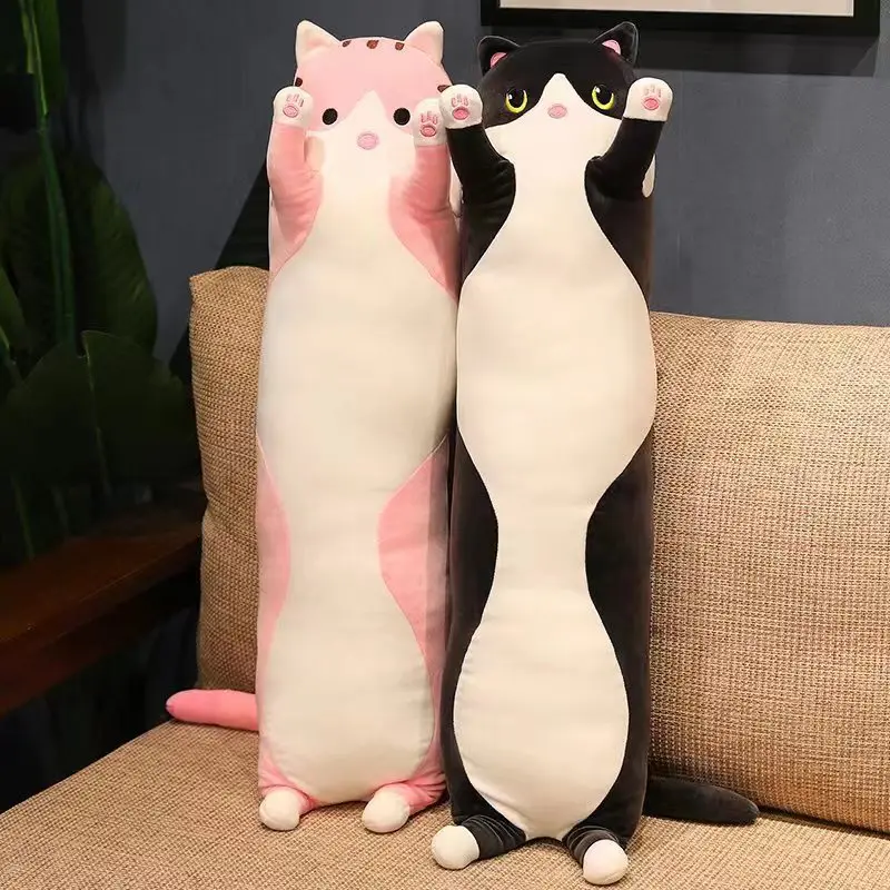 Adorável brinquedo de pelúcia em formato de gato longo, almofada crível, boneca de gatinho fofa, vende bem, brinquedos ...