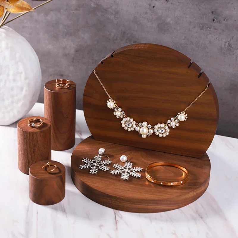 Hot Walnut Jewelry Storage Holders, Simple Retro Ornaments, High-end Necklace Ring Display Organizer，Elegant Jewelry Holder