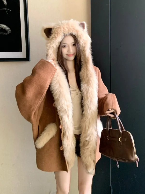 

plus Size Women's Vintage Double-Faced Wool Coat Thi Warm Autumn Winter New Sle Loose Fit Sli Korean Sle Commute Coat