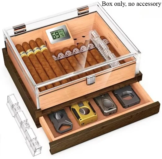 

Cigar Humidor Box 30pcs Capacity Singe Layer Cedar Wood Acrylic Transparent Display Cigar Moisturizing Box Smoking Accessories