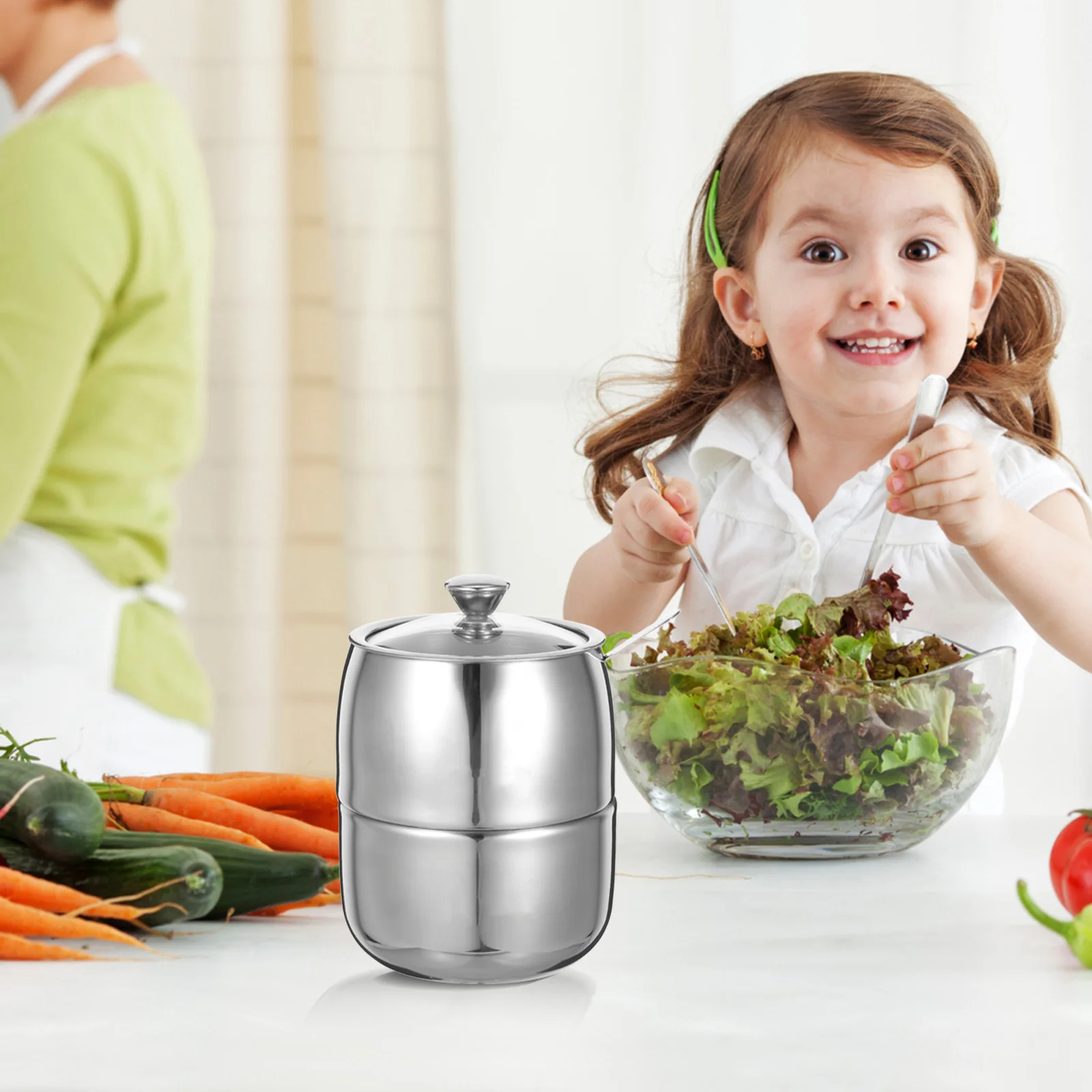 

1Set Stainless Steel Seasoning Pot Kitchen Spice Container Transparent Lid Spoon Sugar Salt Pepper Countertop Condiment
