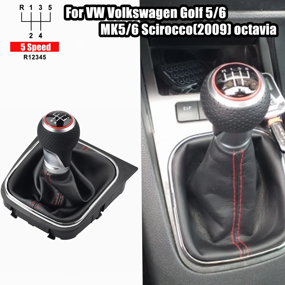 5/6 Speed Car Manual Gear Shift Knob Red/Silver Ring For V-W Volkswagen Golf 5 MK5 R32 GTD G-TI 2004-2009 Lever Stick Pen