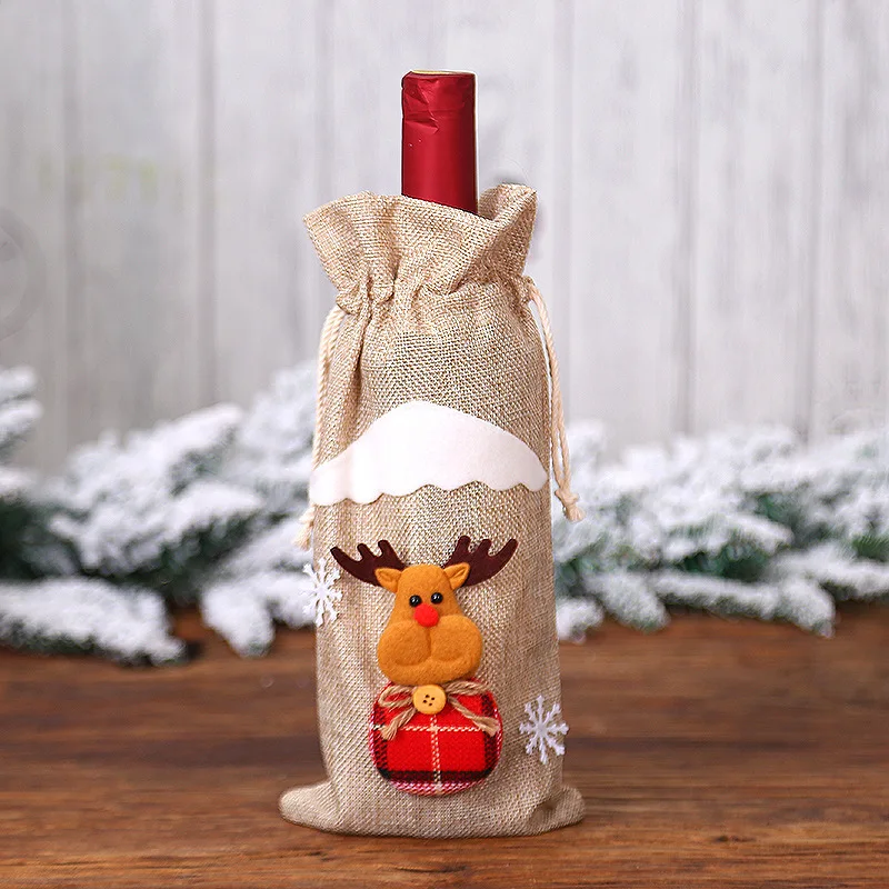 Juego de botellas de vino de Navidad, bolsa de vino, lino, producto nuevo de Navidad, champán, juego de botellas de vino tinto