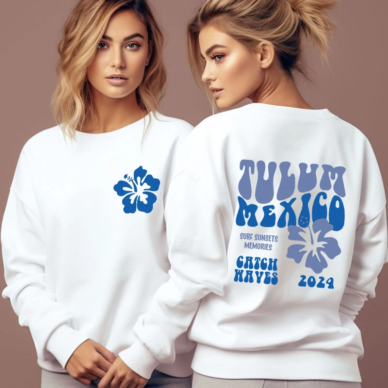 

Trendy Ocean Beach Autumn Sweatshirts Hibiscus Flower Design Fashion Casual Hoodies Women Surf Lover Gift Aesthetic Sweatshirt