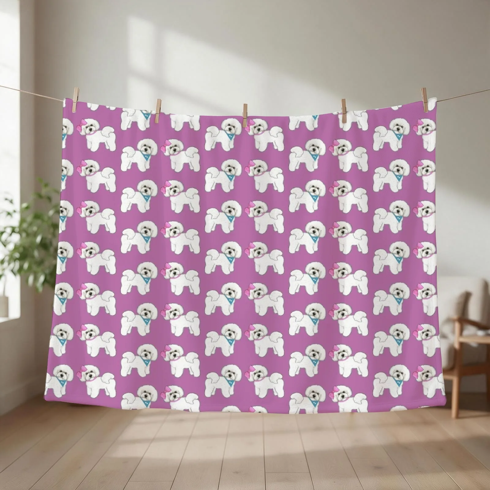 Bichon Pair on purple Throw Blanket couch cozy soft plush fuzzy picnic outdoor blanket