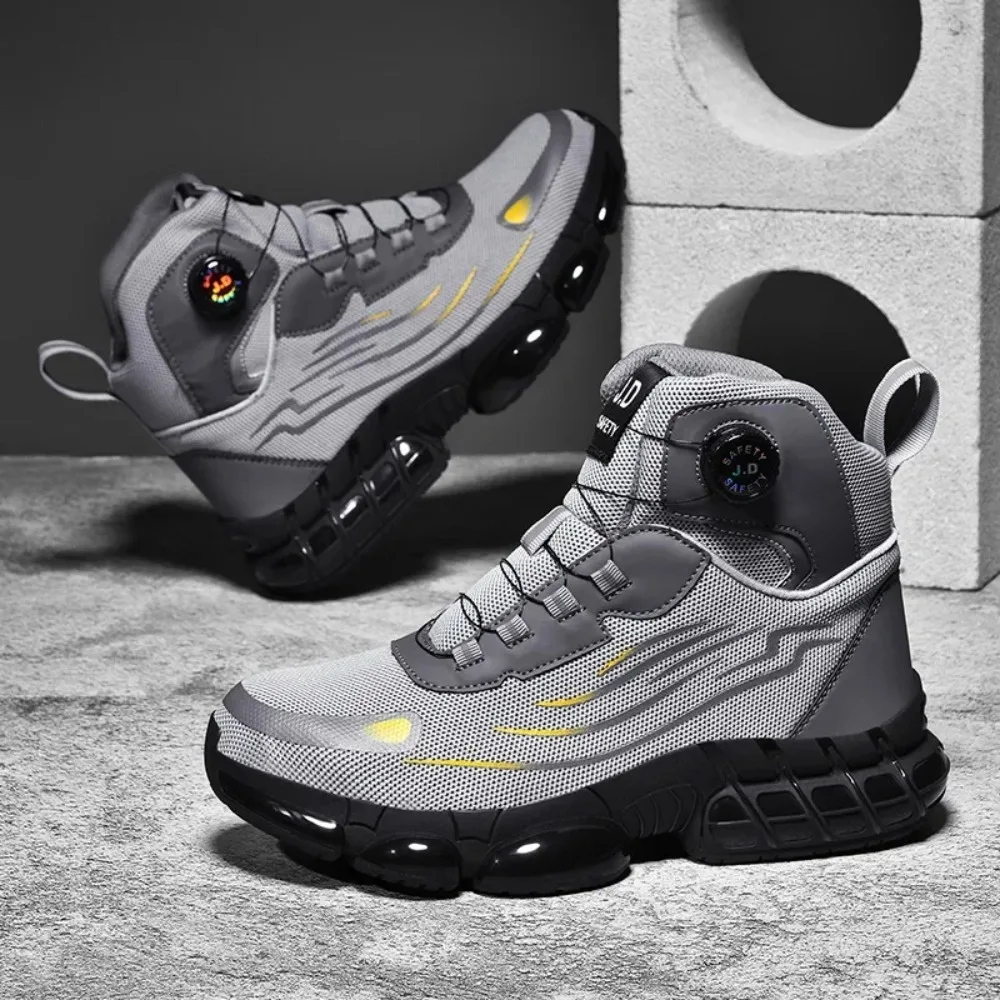 

Мужская защитная обувь большого размера с мягкой подошвой, удобная вращающаяся кнопка, пластиковая крышка, защита от раздавливания и пирсинга, охрана труда