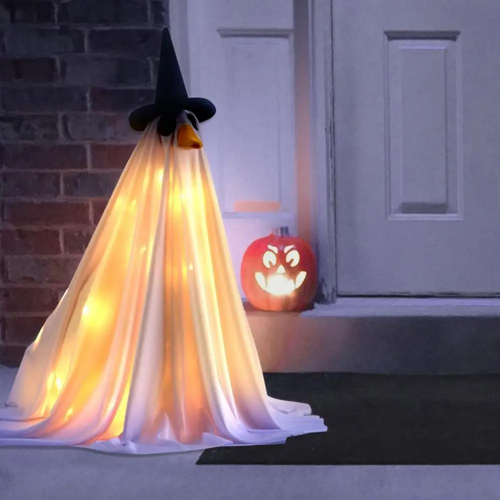 

Goose Statue Accessories Spooky Halloween Goose Outfit with Light Up Ghost Standing Yard Decoration for Outdoor Spooky